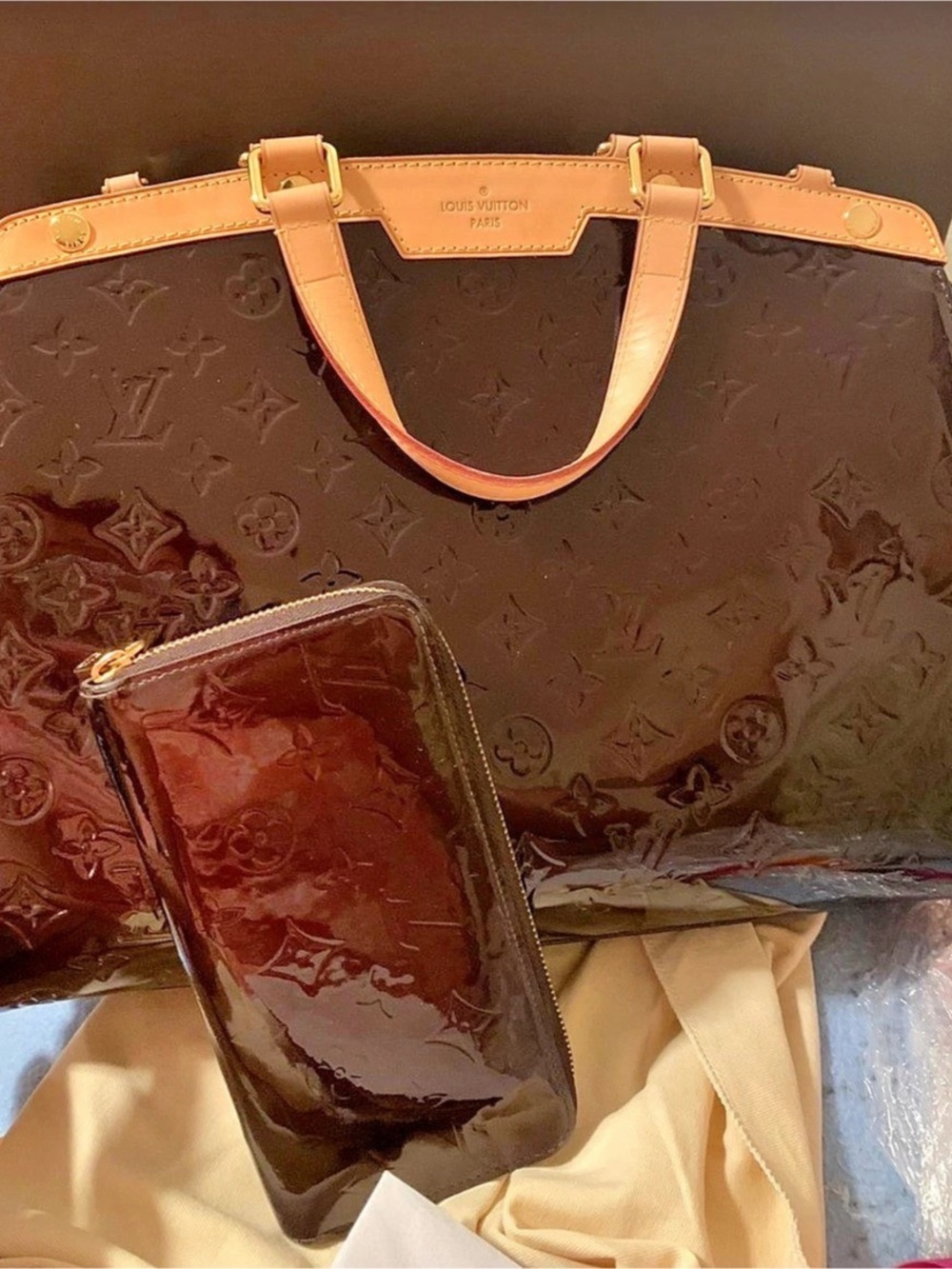 Louis Vuitton Vernis Reade PM Vernis Tote in Brown & Tan